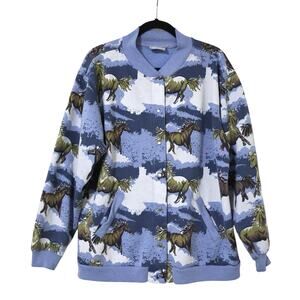 Vintage Blair Horses AOP Cotton Bomber Jacket XL Western Cowgirl Equestrian